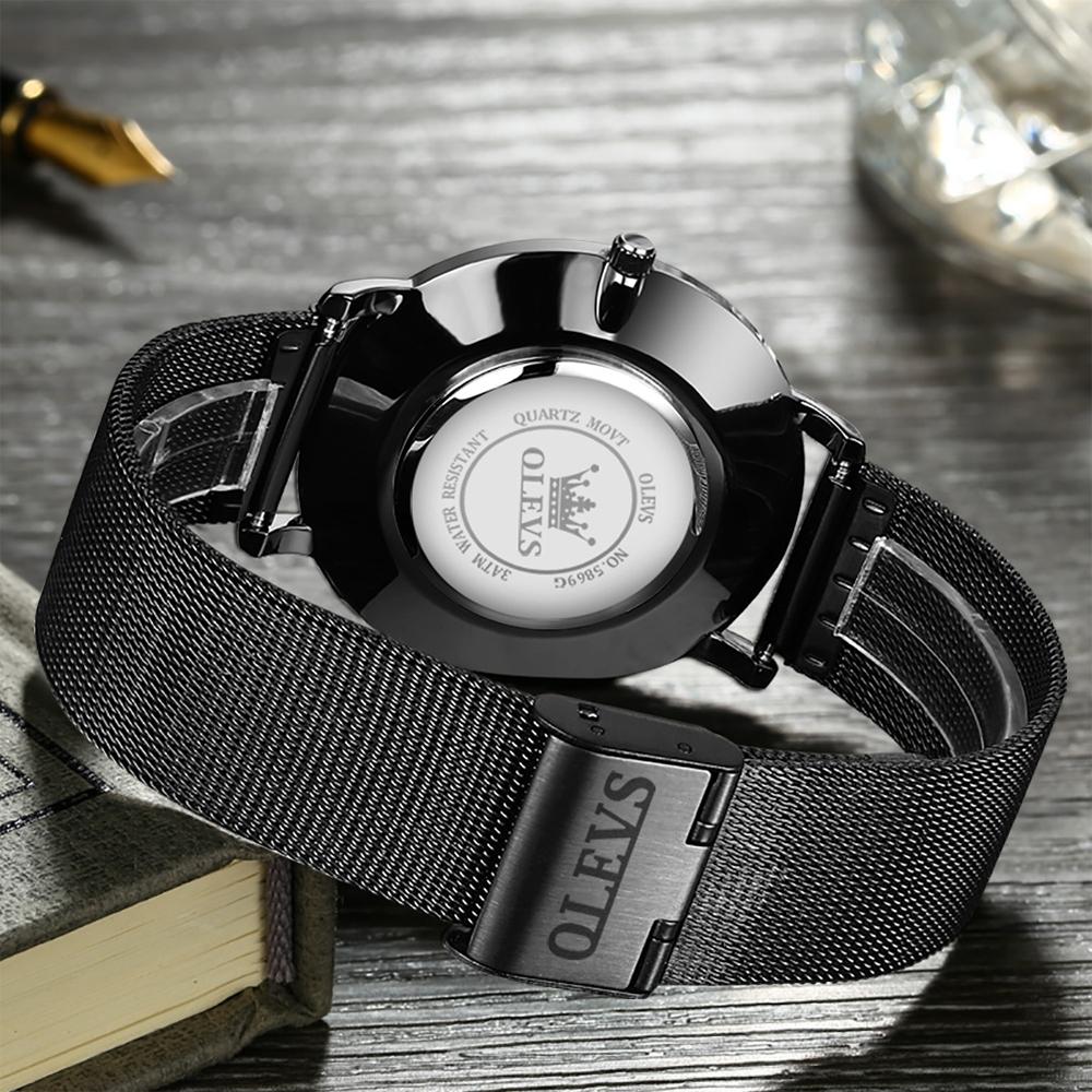 Waterproof Steel Strap Men Quartz Watch - Business Style - Blue + Black 10