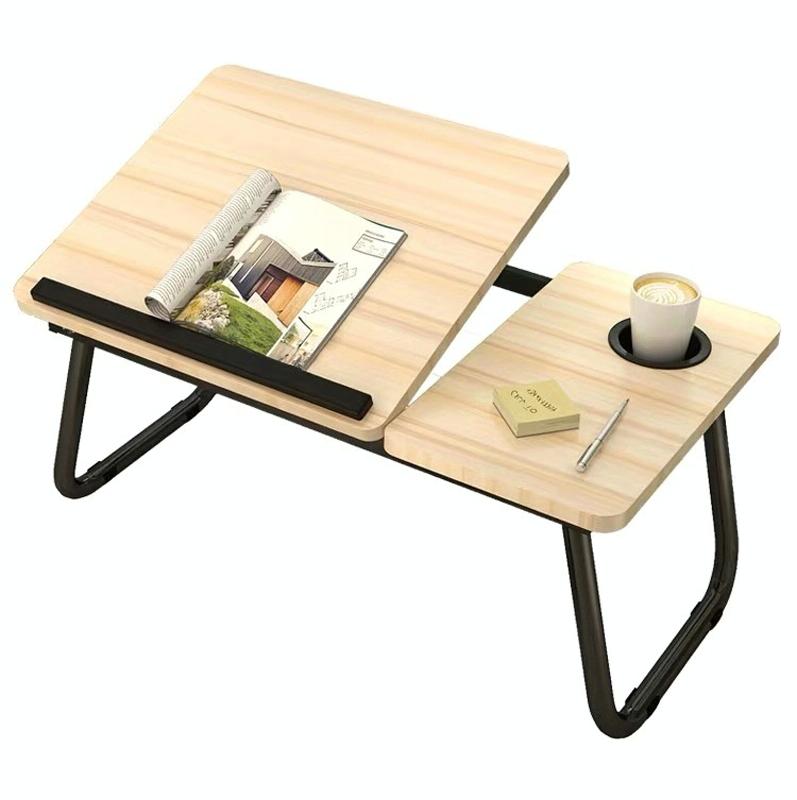 Adjustable Folding Laptop Desk with Cup Holder - Four-speed Lifting Table for Dorms - Black Gold Wire 4