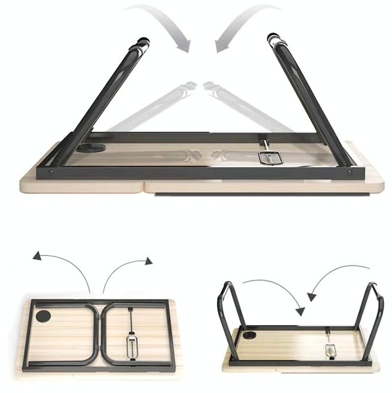 Adjustable Folding Laptop Desk with Cup Holder - Four-speed Lifting Table for Dorms - Black Gold Wire 5