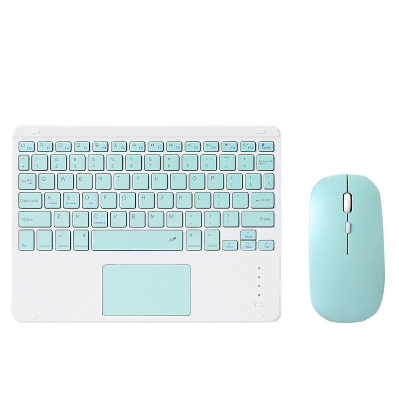 Portable 9.7 Tablet Keyboard With Bluetooth Touchpad & Mouse Set For Ipad - Mint Green + Mouse