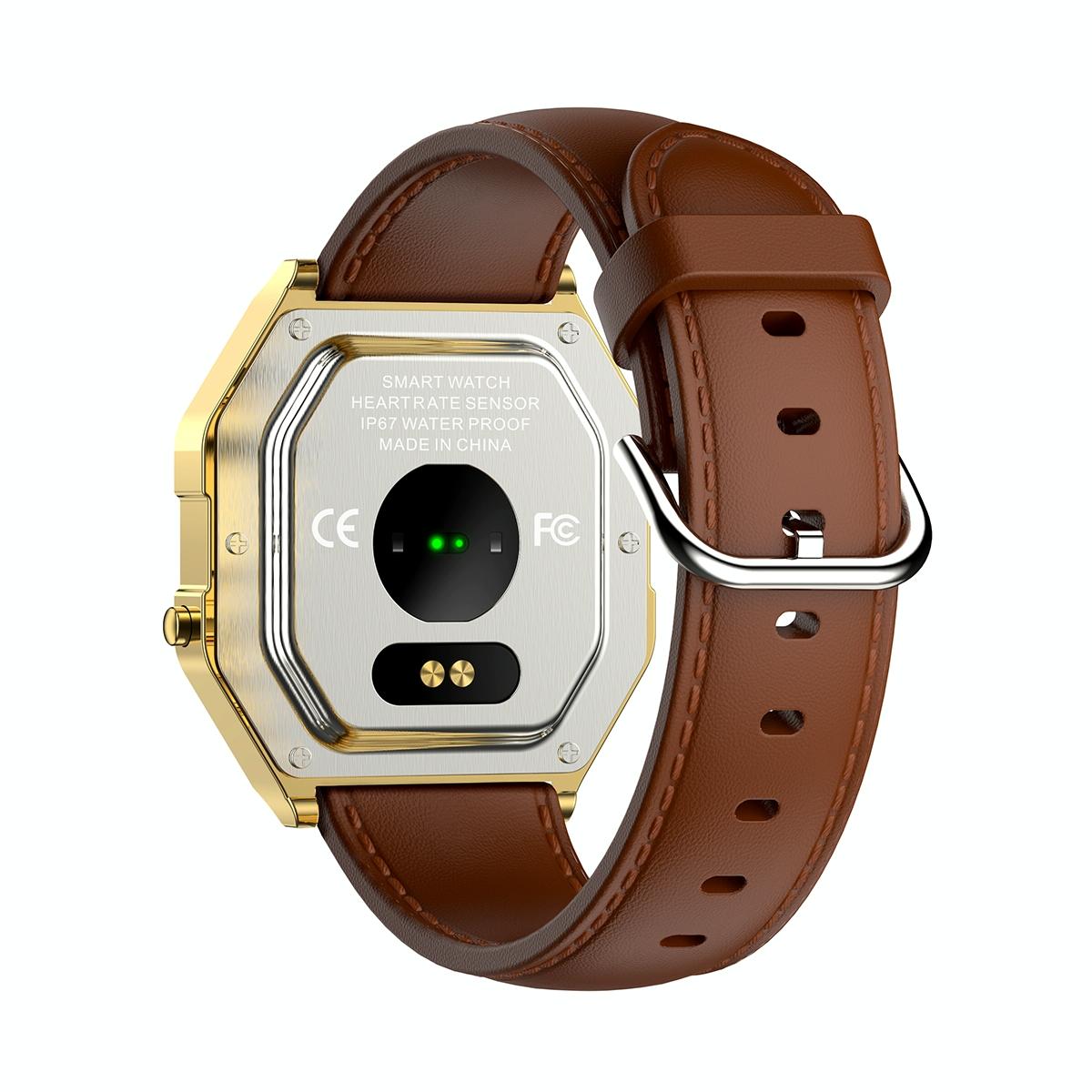 Leather Band Smartwatch With Waterproof Colour Screen - Gold 4