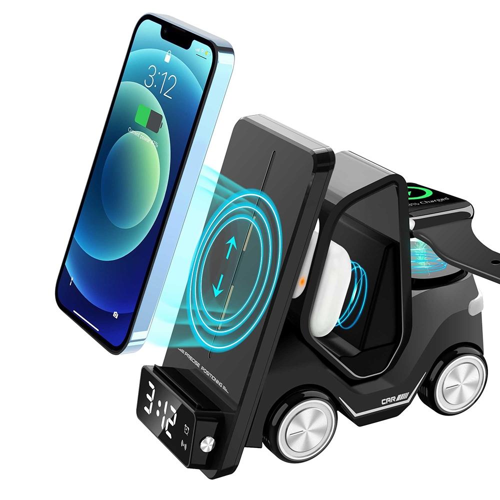5 In 1 Car Desktop Alarm Clock With Wireless Charging - Gray 3