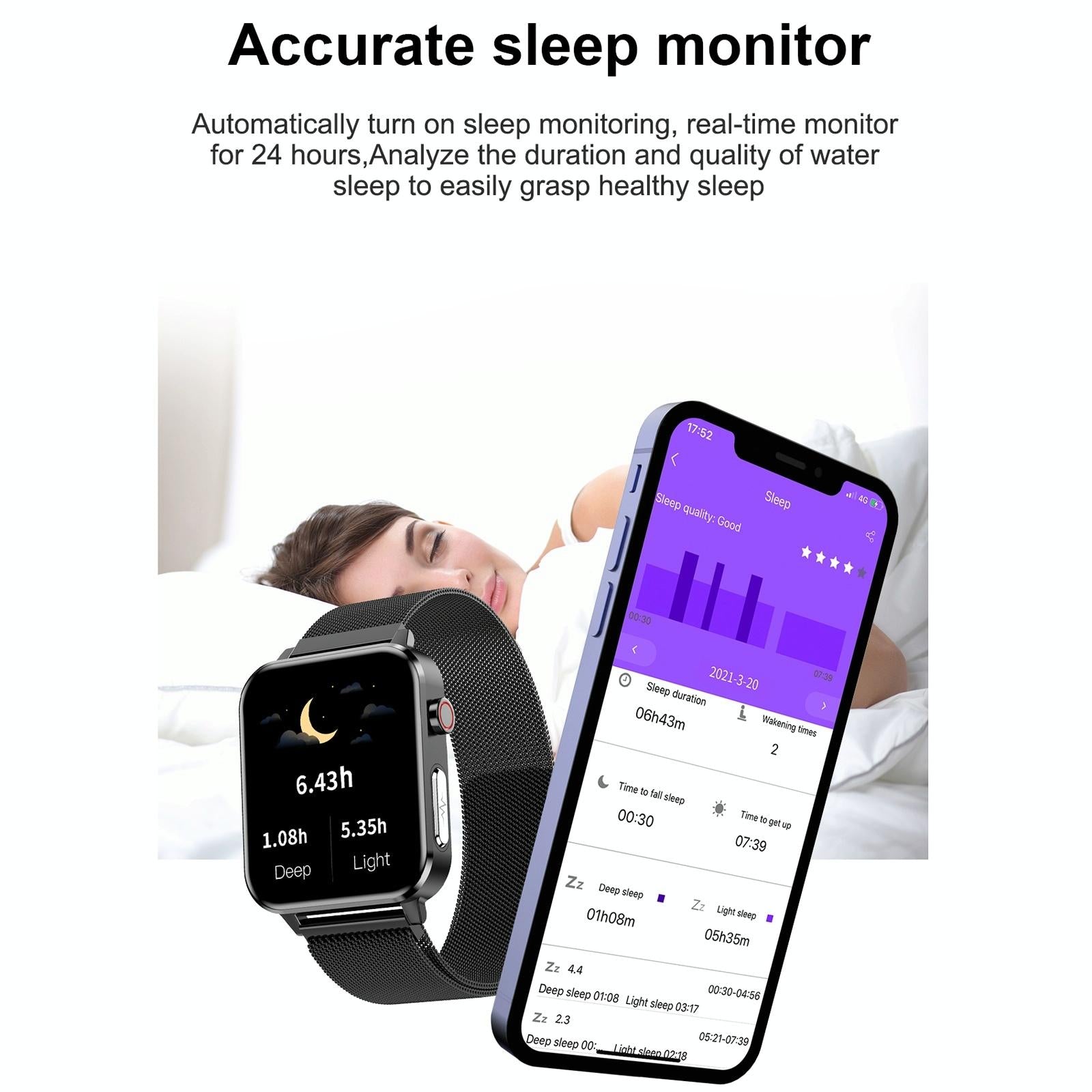 1.7 Inch Tft Colour Screen Ip68 Waterproof Smart Watch Support Blood Oxygen Monitoring / Body Temperature Monitoring / Ai Medical Diagnosis - Leather Strap - Brown 13