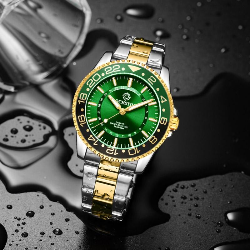 Waterproof Luminous Men Watch with Steel Strap - Multifunctional - Blue + Gold 6