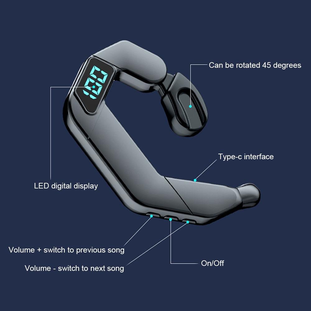 Digital Display Bone Conduction Bluetooth Headset - Sporty Design - White 6