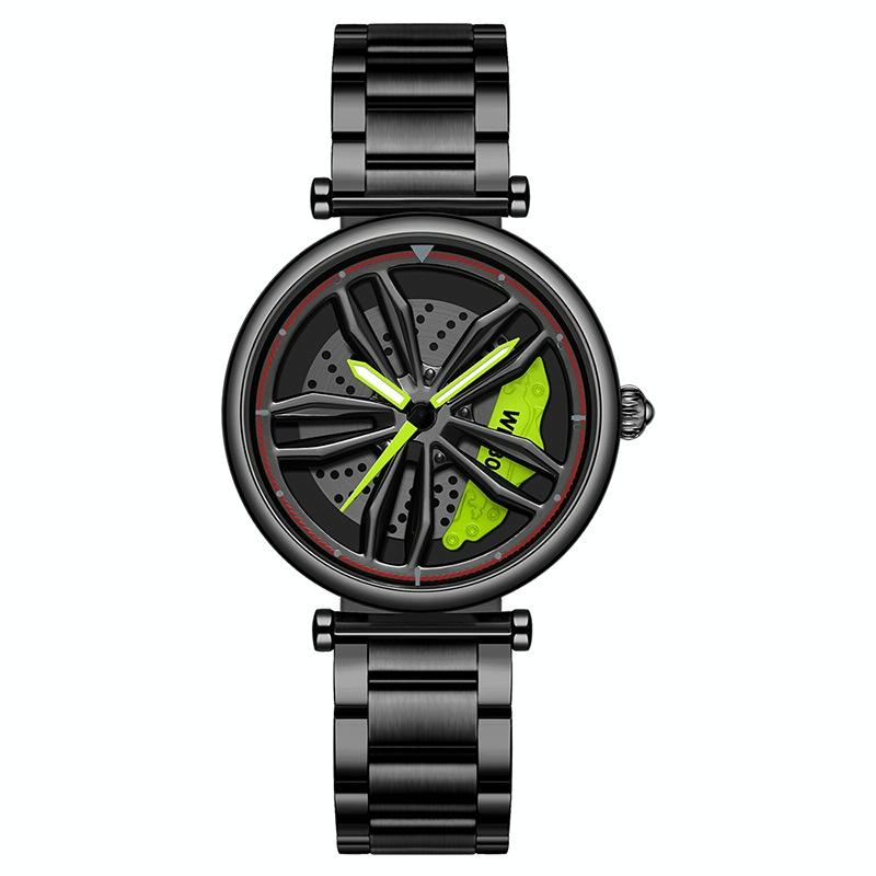 Stylish Steel Band Quartz Watch for Couples - Black Green 11