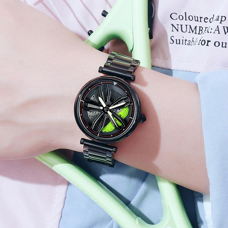 Stylish Steel Band Quartz Watch for Couples - Black Green 12