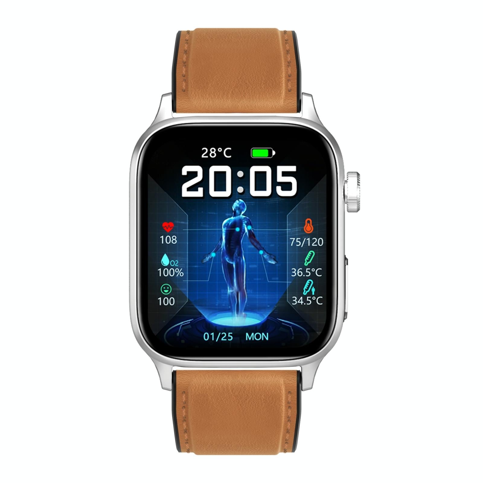1.85 Inch Tft Screen Leather Band Health Smart Watch Support Bluetooth Call / Plateau Blood Oxygen / Body Temperature / Arrhythmia / Ti Heart Rate Monitoring - Brown 3