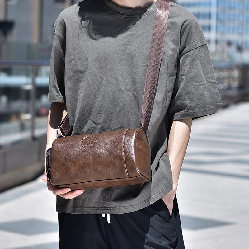 Waterproof Men Crossbody Backpack Large Capacity - Brown 10