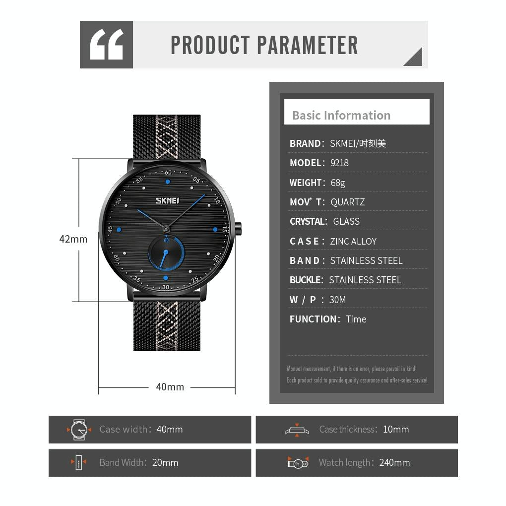 Men Striped Arabic Numeral Mesh Quartz Watch - Horizontal Design - Orange 8