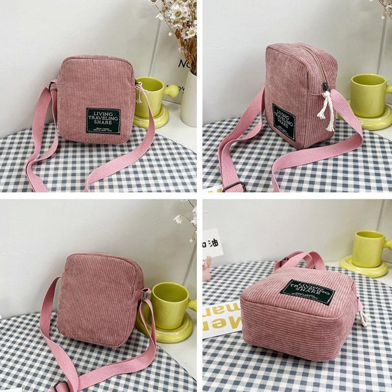 Striped Velvet Crossbody Bag Versatile & Simple - Pink 3