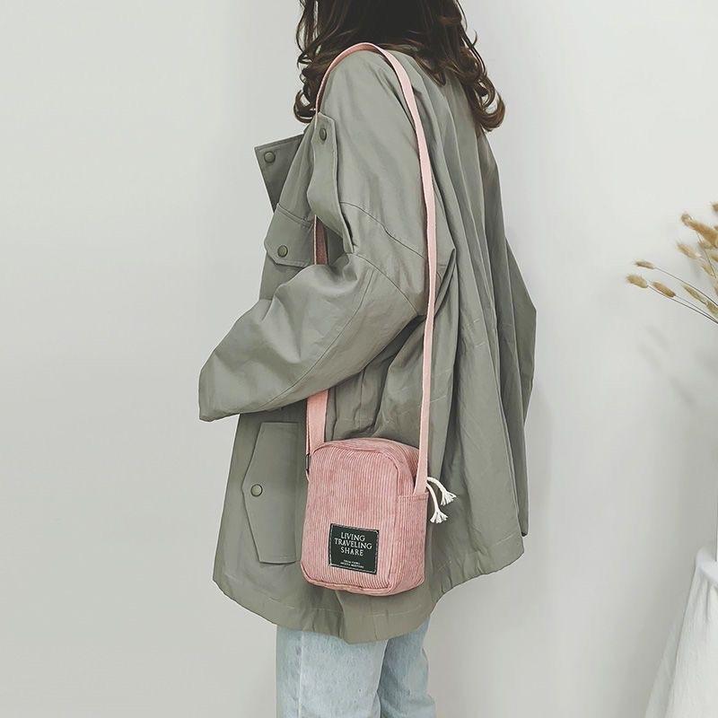 Striped Velvet Crossbody Bag Versatile & Simple - Pink 9