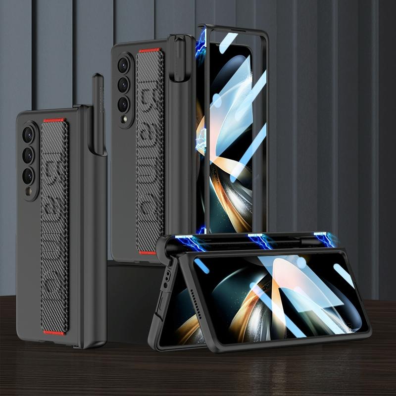 For Samsung Galaxy Z Fold4 5G Shockproof Magnetic Fold Case With Wrist Strap - Navy Blue