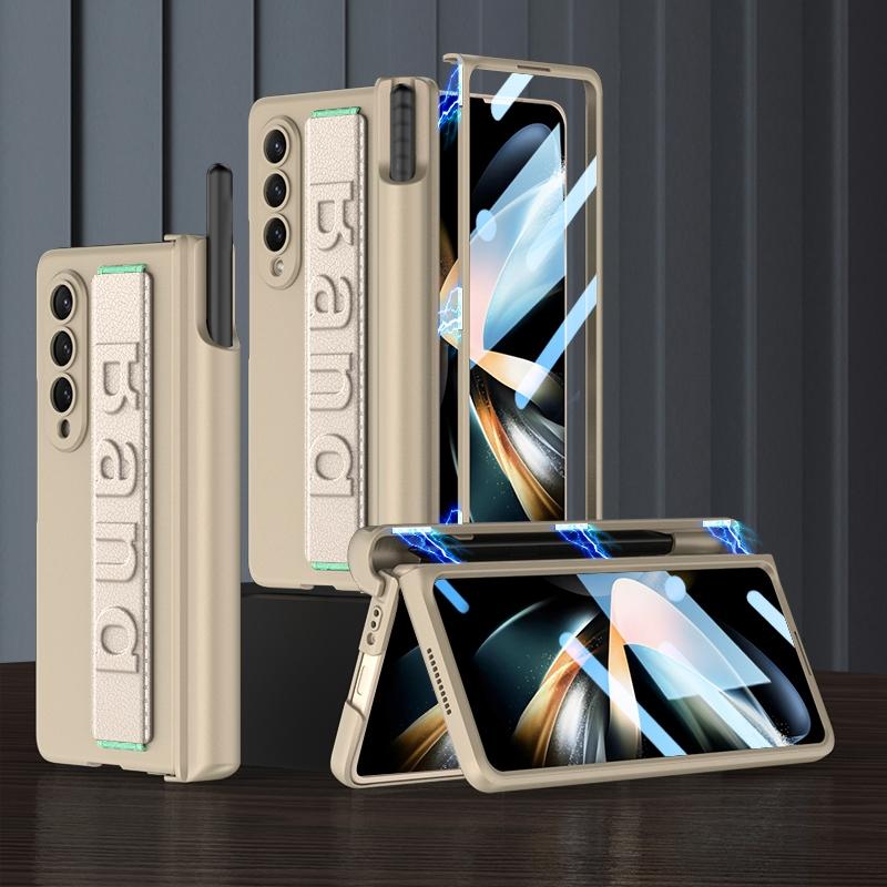 For Samsung Galaxy Z Fold4 5G Shockproof Magnetic Fold Case With Wrist Strap - Navy Blue 8