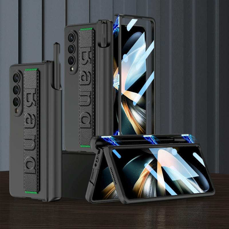 For Samsung Galaxy Z Fold4 5G Shockproof Magnetic Fold Case With Wrist Strap - Navy Blue 12