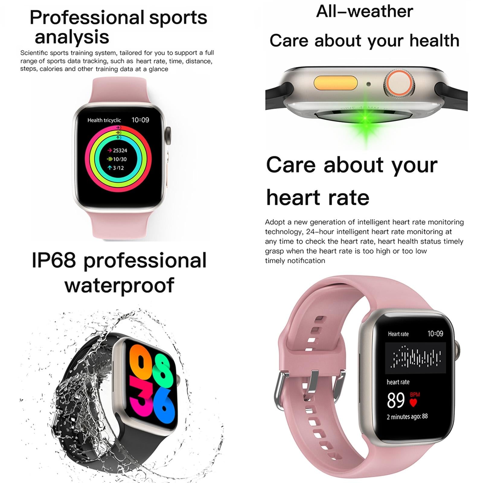 2.01 Inch Waterproof Smart Watch Bt Call / Heart Rate / Blood Pressure / Blood Oxygen - Pink Gold 8