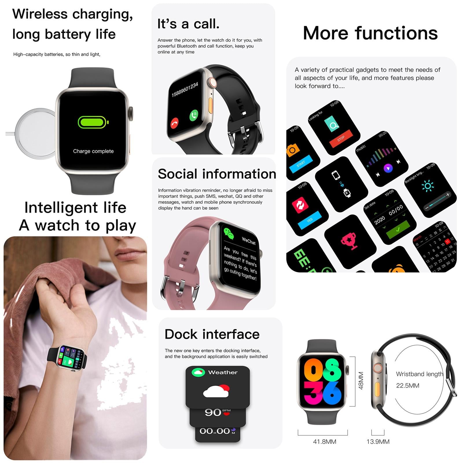 2.01 Inch Waterproof Smart Watch Bt Call / Heart Rate / Blood Pressure / Blood Oxygen - Pink Gold 10