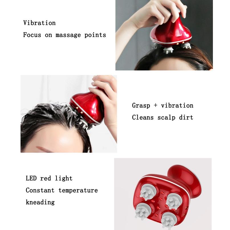 Electric Scalp Massager Multifunctional Vibration Therapy - Red 5
