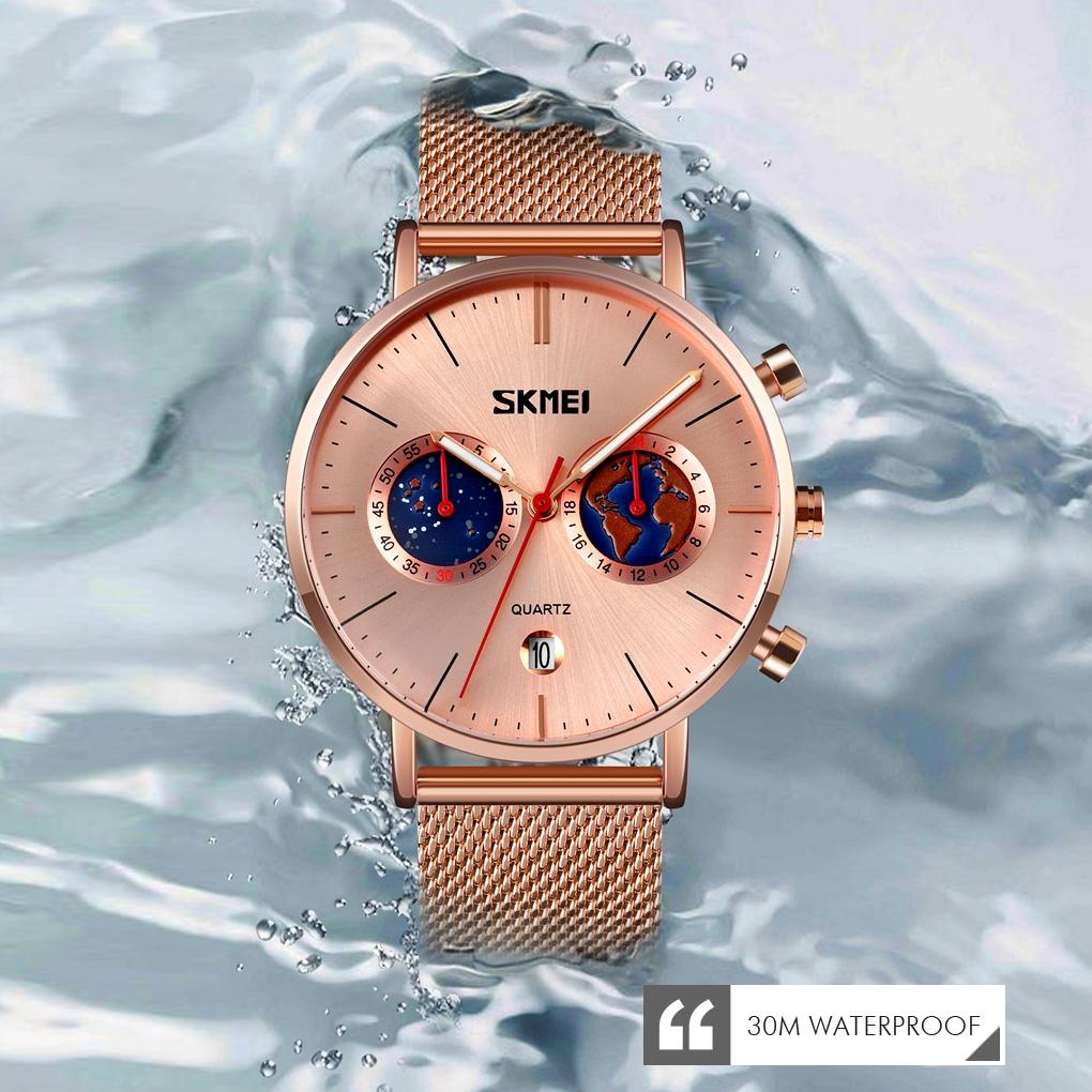 Men Stainless Steel Quartz Watch with Map Pattern Calendar - 9231 - Rose Gold 7