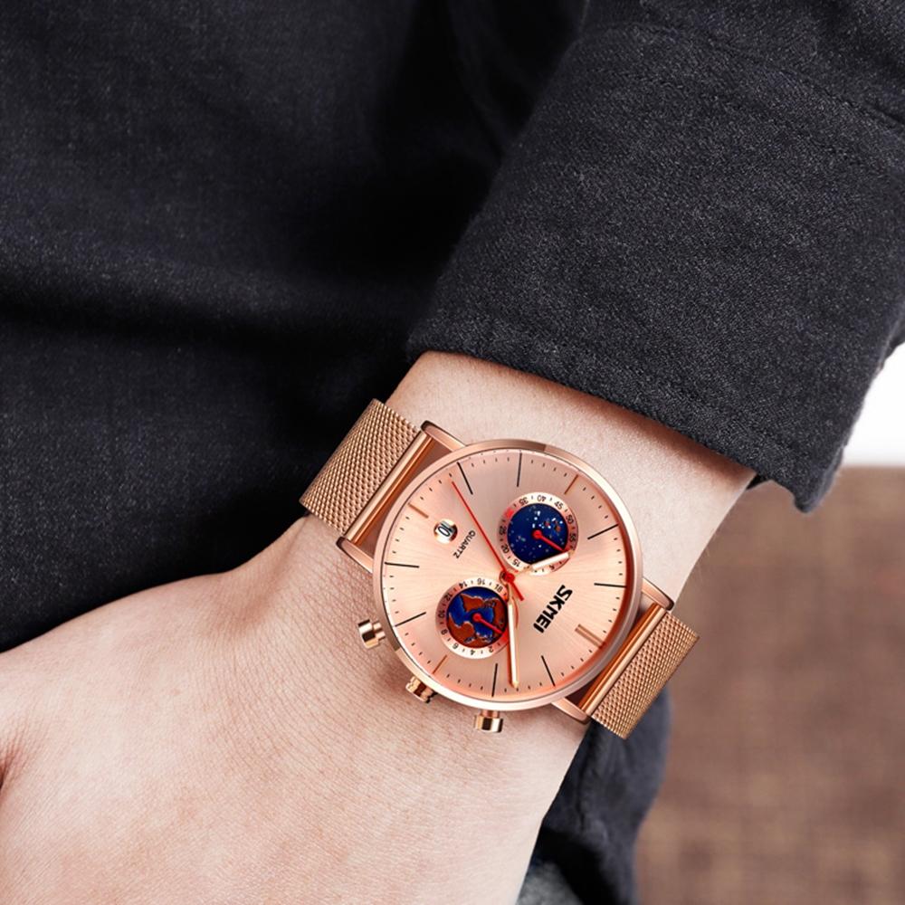 Men Stainless Steel Quartz Watch with Map Pattern Calendar - 9231 - Rose Gold 8
