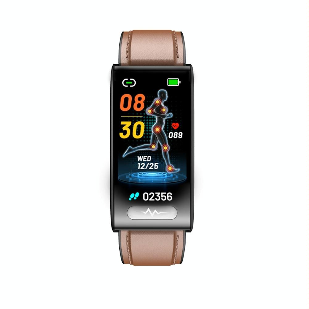 Health Monitoring Smart Leather Strap Watch With Colour Screen - Brown 3