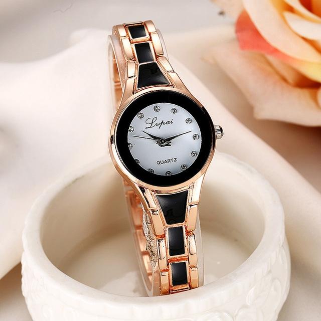 Women Stainless Steel Bracelet Watch with Two-tone Dial - Gold Black