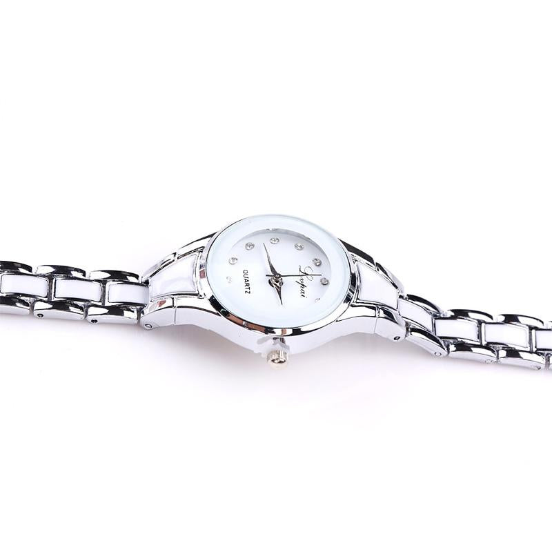 Women Stainless Steel Bracelet Watch with Two-tone Dial - Gold Black 12