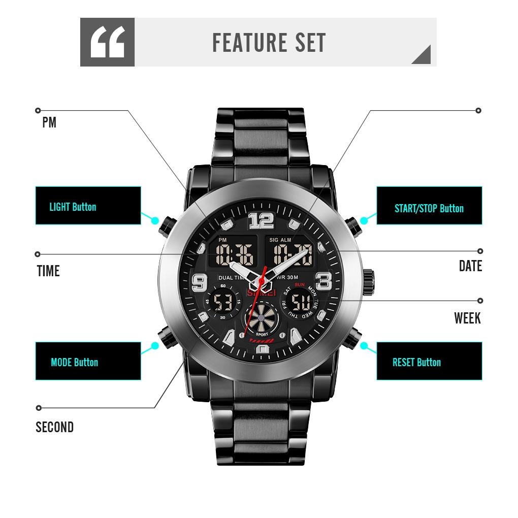 Triple Display Luminous Digital Watch - 1642 - Silver 5