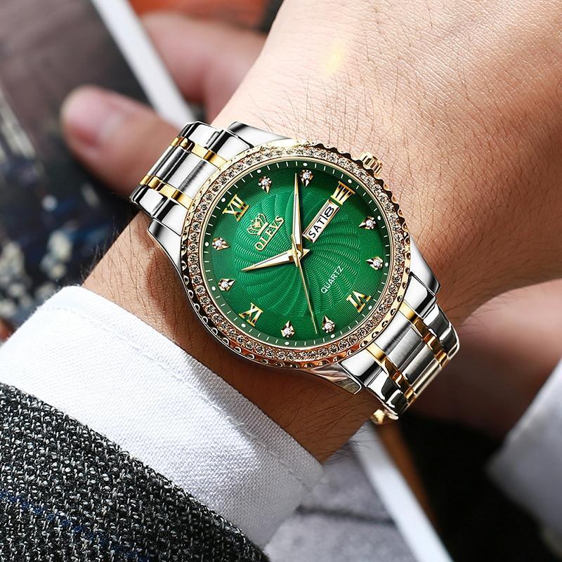 Waterproof Diamond Quartz Watch for Men with Stainless Steel Strap - Blue 11