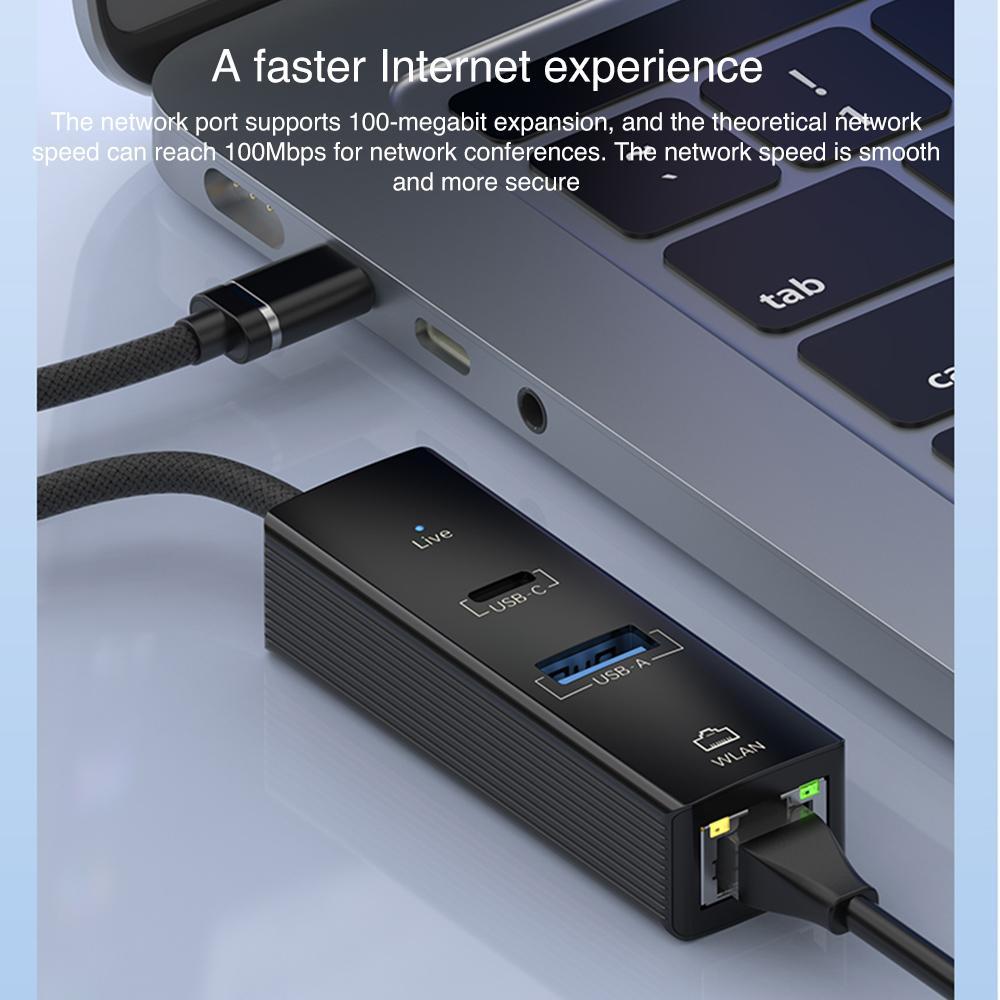 8 Pin To Type-C Rj45 Usb-A Hub Converter - Silver 8