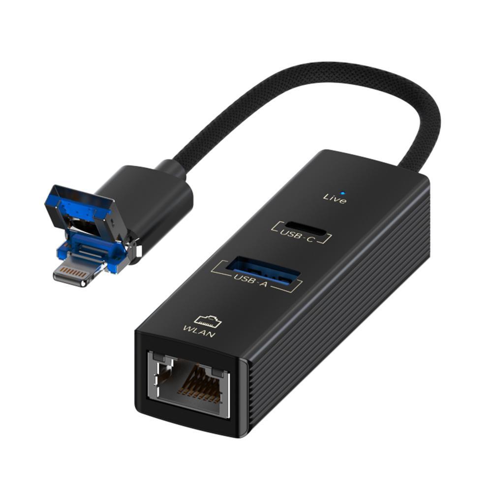 8 Pin To Type-C Rj45 Usb-A Hub Converter - Silver 10