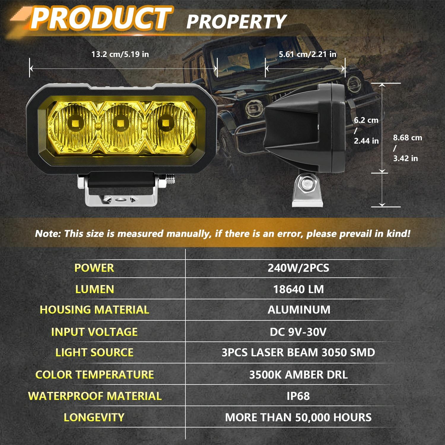 40W 9V - 30V 5 Inch Waterproof 3 - Eye Headlight - Spotlight Yellow Light 11