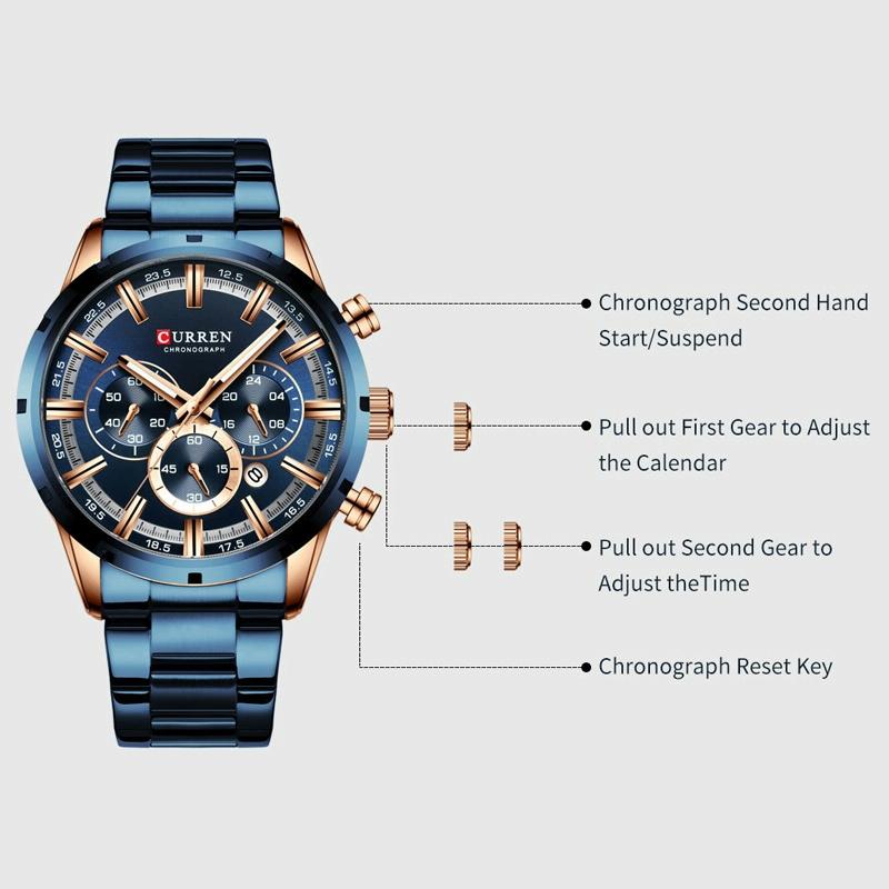 Waterproof Men Business Watch with Quartz Movement and Steel Belt - Rose Shell Black 6