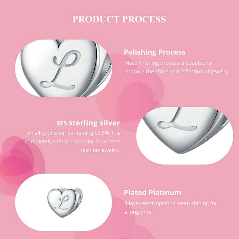 925 Sterling Silver Platinum Plated Love Letters Diy Beads In - O 5