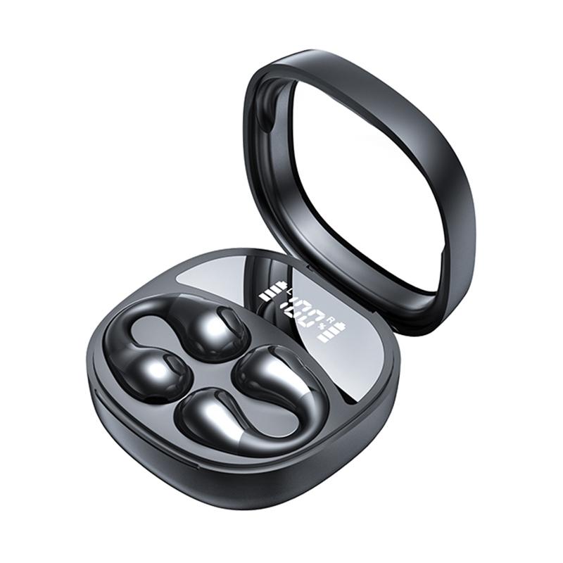 Smart Digital Display Bluetooth Earphones with Transparent Capsule Design - White
