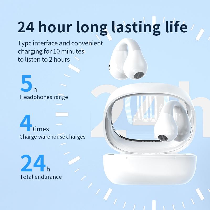 Smart Digital Display Bluetooth Earphones with Transparent Capsule Design - White 10