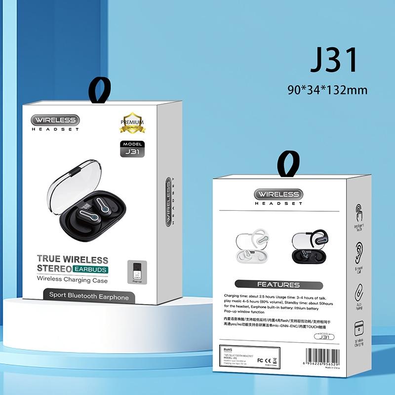 Wireless Stereo Earphones with Charging Case - Hanging Ear Design - White 5