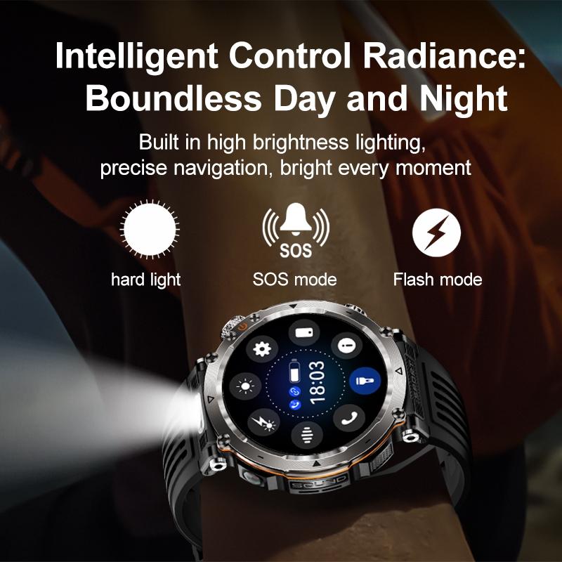 Waterproof Smart Watch With Flashlight And Compass - 1 Inch - Black 8