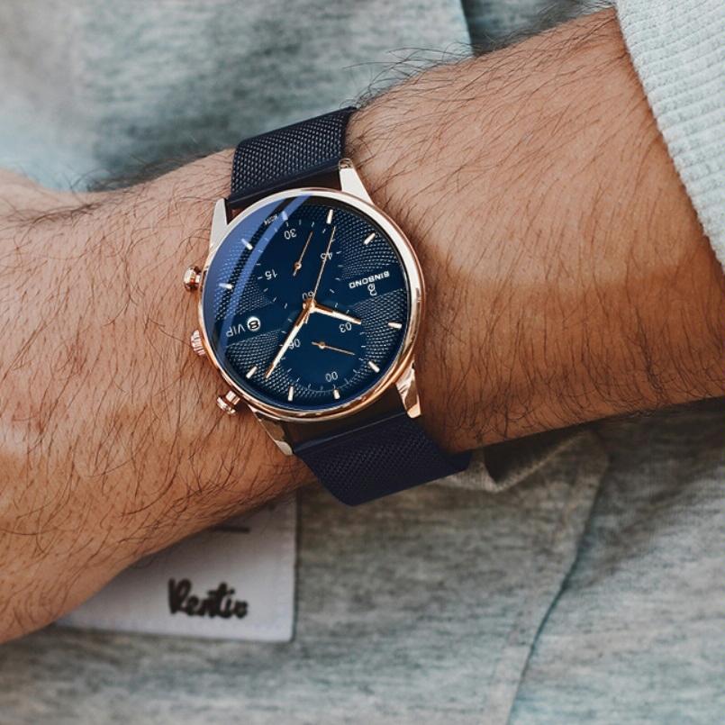 Men Multifunctional Luminous Quartz Watch - Business Style - Blue Mash Rose Shell Blue Surface 7
