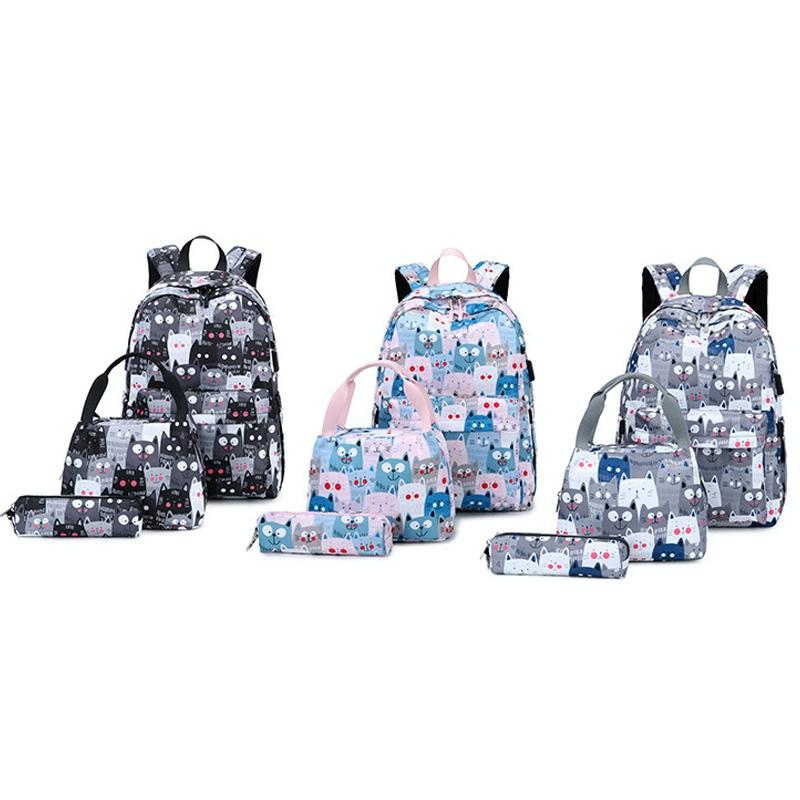 Student Backpack Set - Printed Design - Pink 3