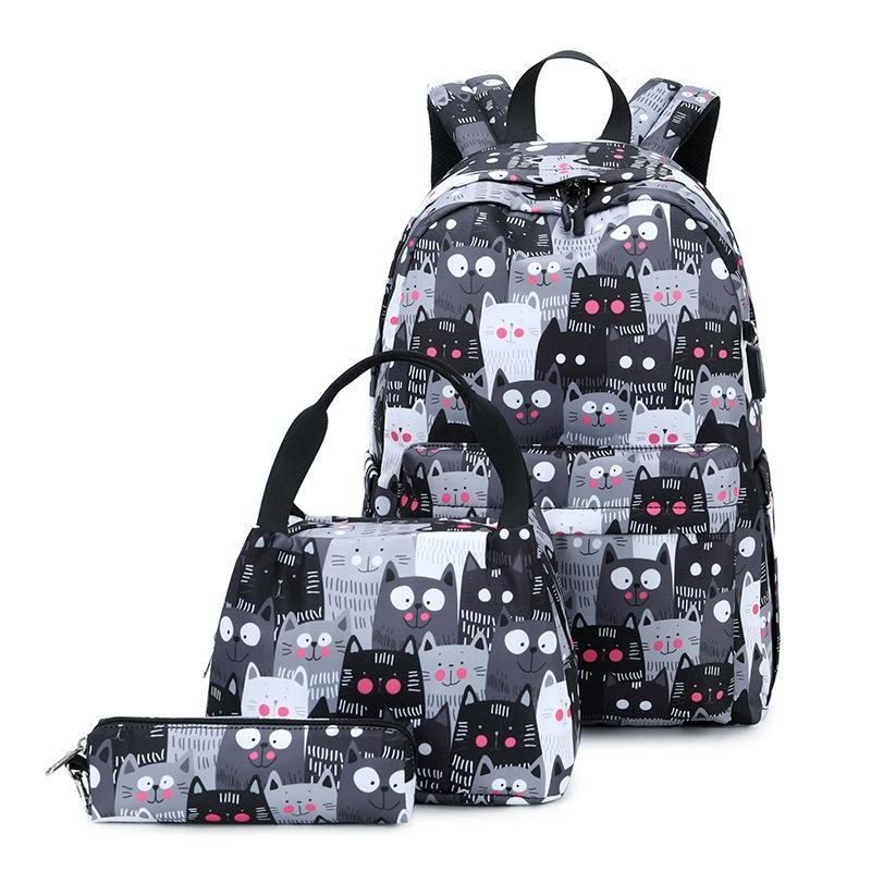 Student Backpack Set - Printed Design - Pink 10