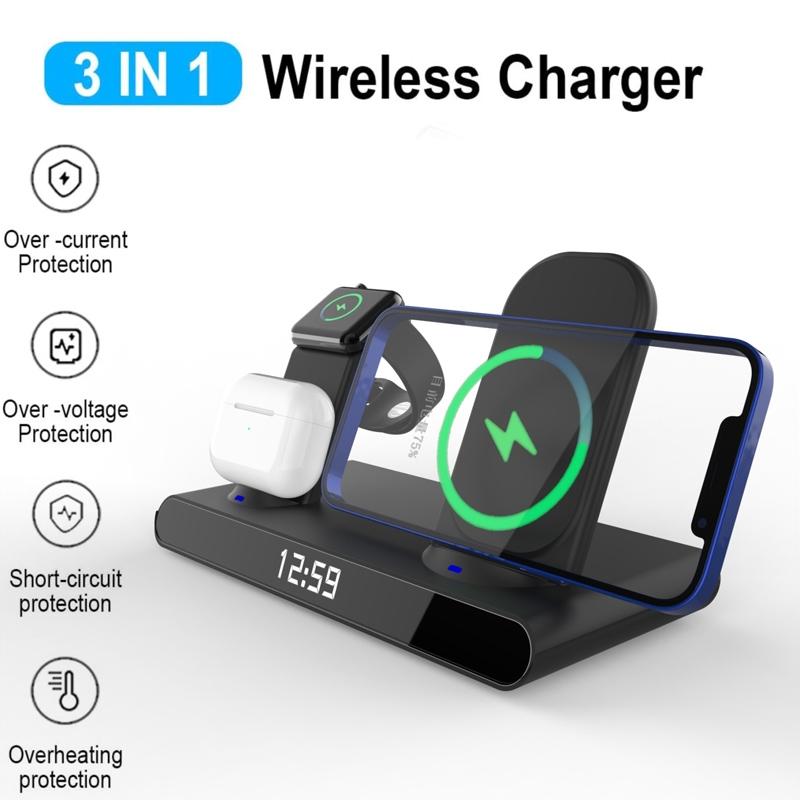 15W Wireless Fast Charge Stand With Clock And Folding Design-White 4