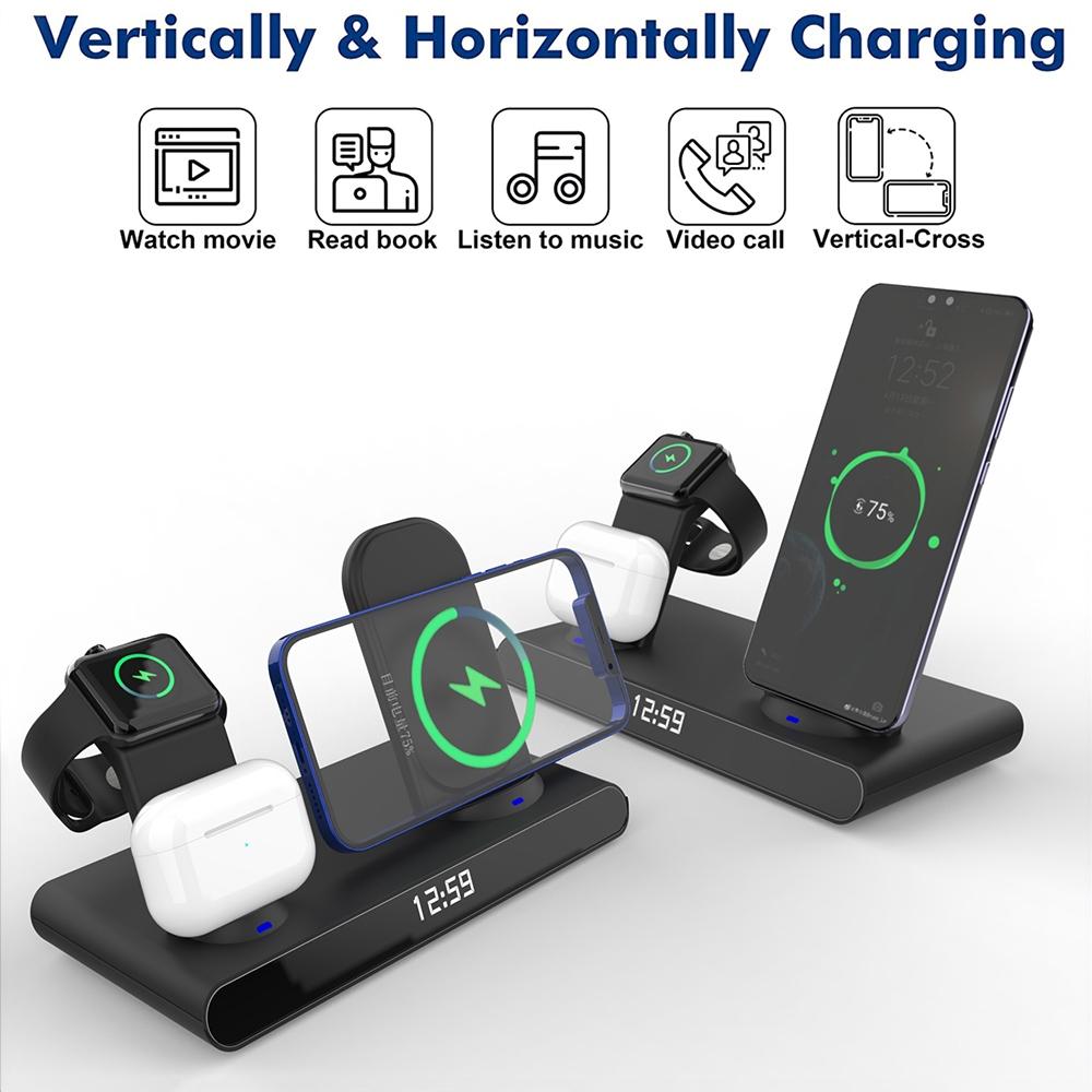 15W Wireless Fast Charge Stand With Clock And Folding Design-White 5
