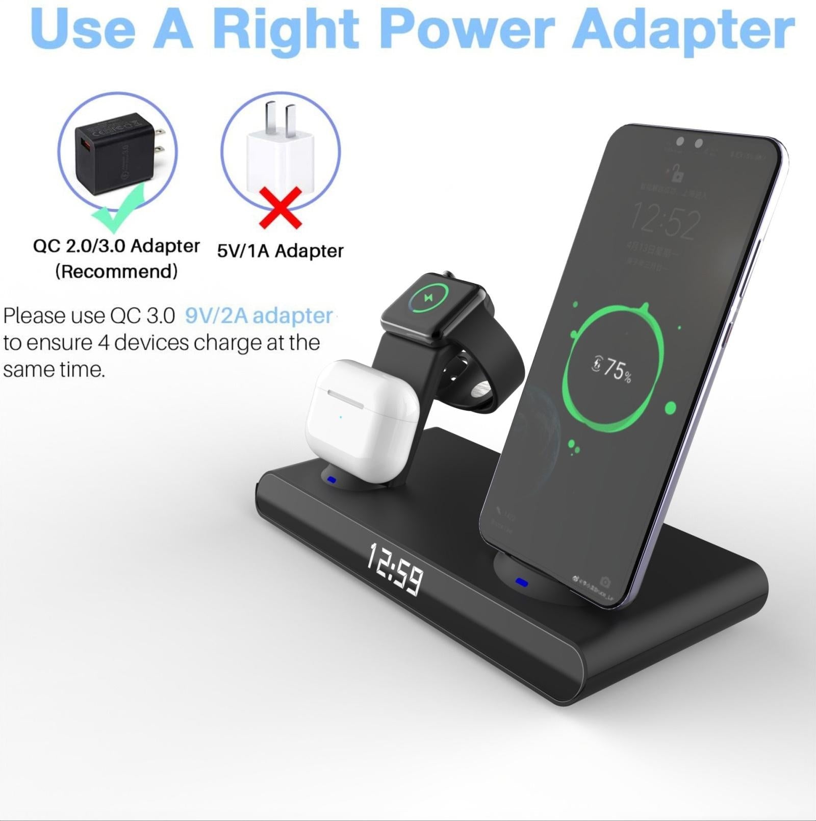 15W Wireless Fast Charge Stand With Clock And Folding Design-White 6