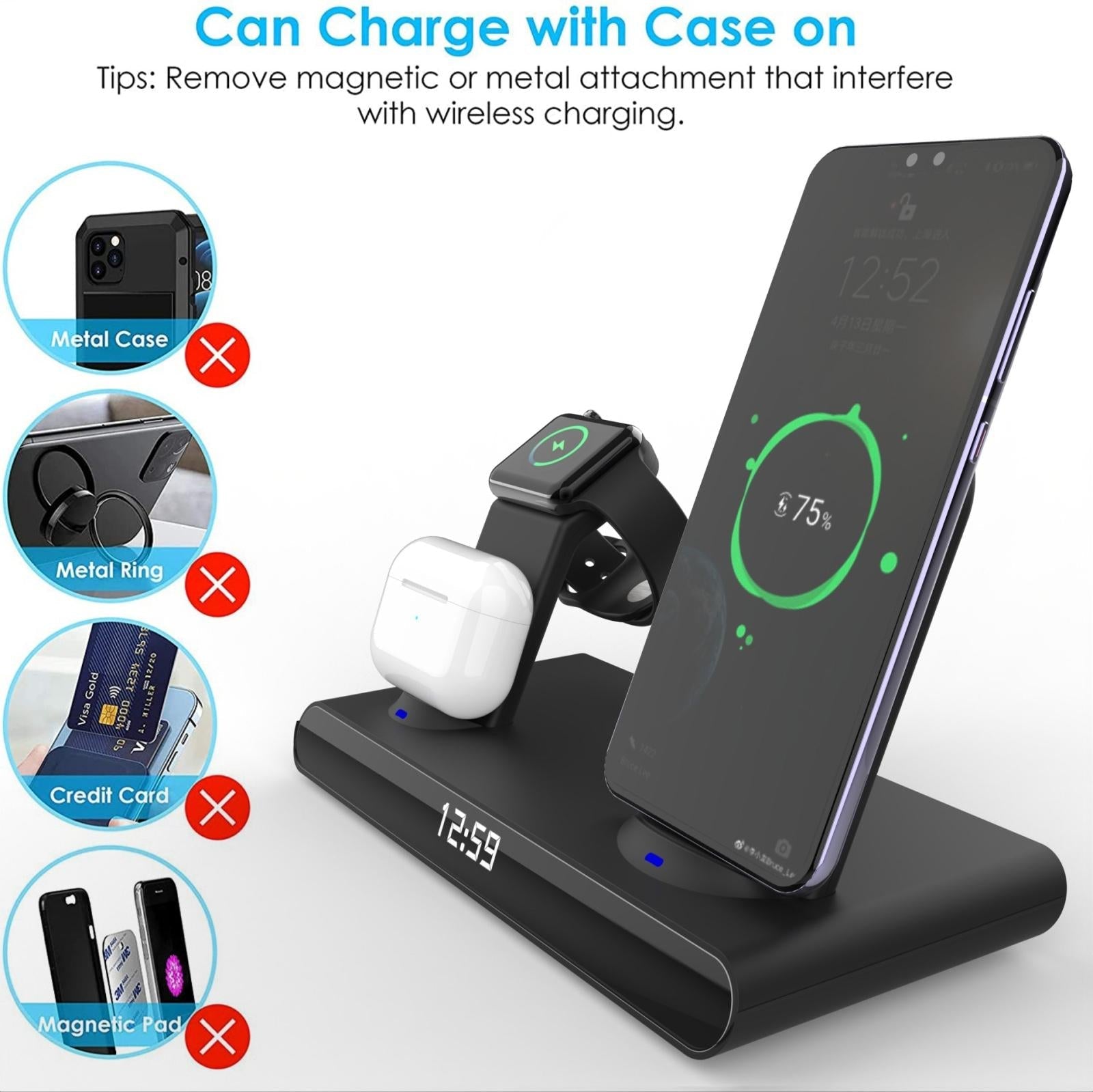 15W Wireless Fast Charge Stand With Clock And Folding Design-White 7