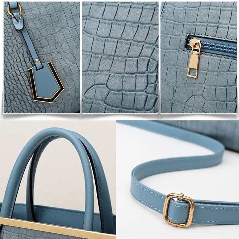 Black Stone Pattern Patchwork Handbag - Shoulder / Crossbody - Blue 9