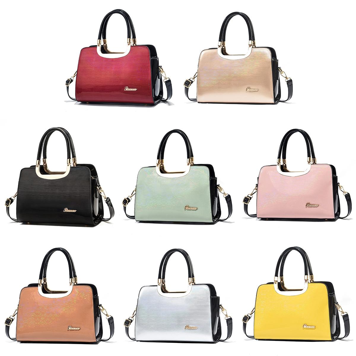 Large Capacity Leather Commuter Handbag - Bright - Khaki