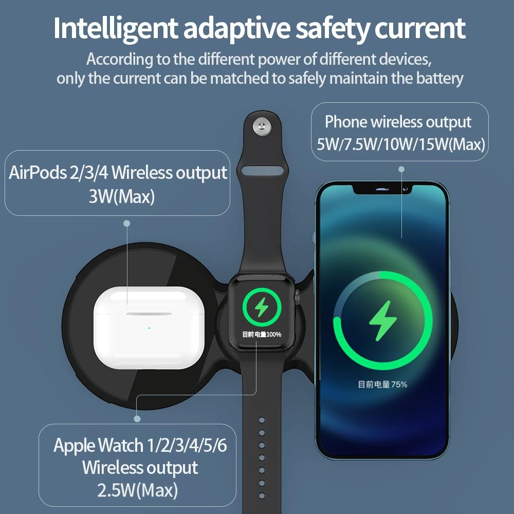 15W 3 In 1 Magnetic Wireless Charger For Phones Watch & Airpods - White 8