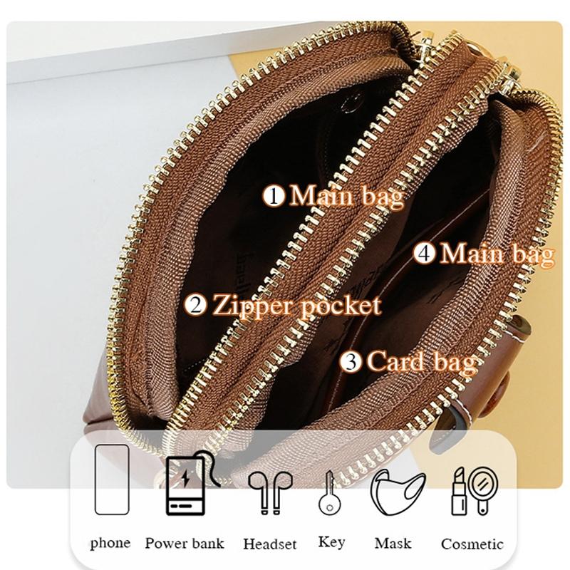 Oil Wax Leather Double Zip Crossbody Phone Bag - Black 7