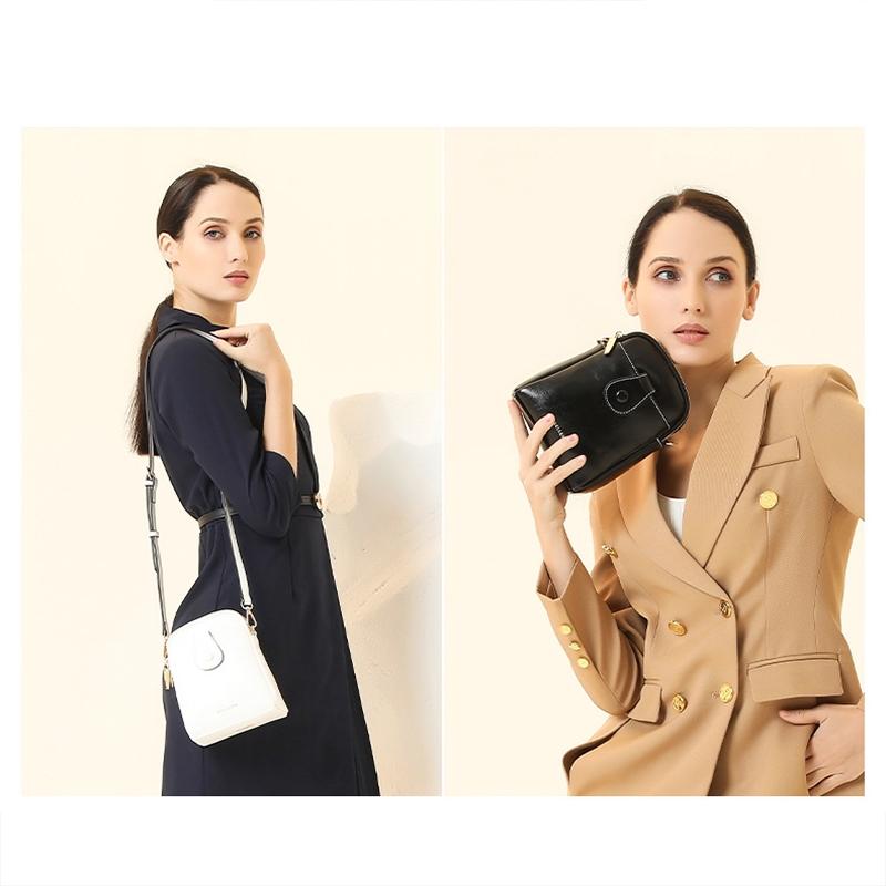 Oil Wax Leather Double Zip Crossbody Phone Bag - Black 8